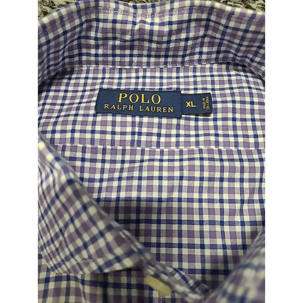 Polo Ralph Lauren Mens XL Purple Blue Plaid Shirt Long‎ Sleeve Button Up